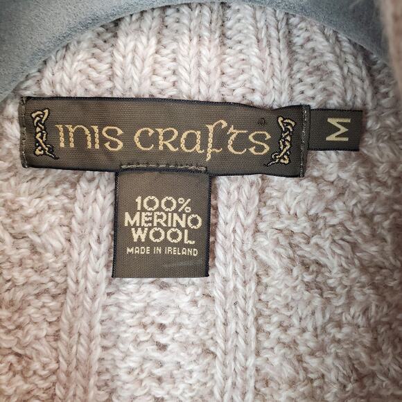 Inis Crafts Irish Merino Wool Ribbed Knit Fisherman Sweater Jacket Gorpcore Med - Picture 9 of 12